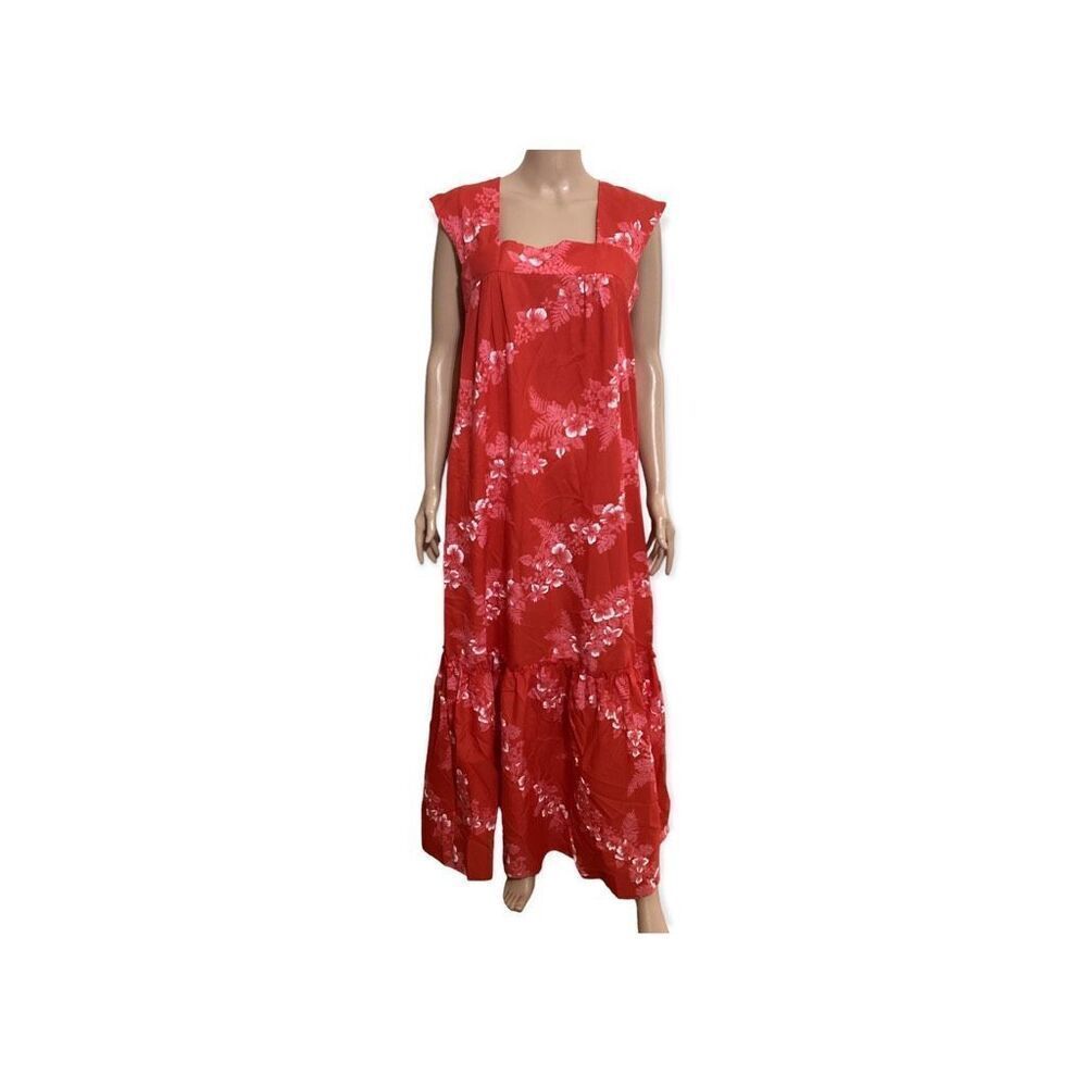 Vintage Hawaiian Red Maxi Peasant Dress 16